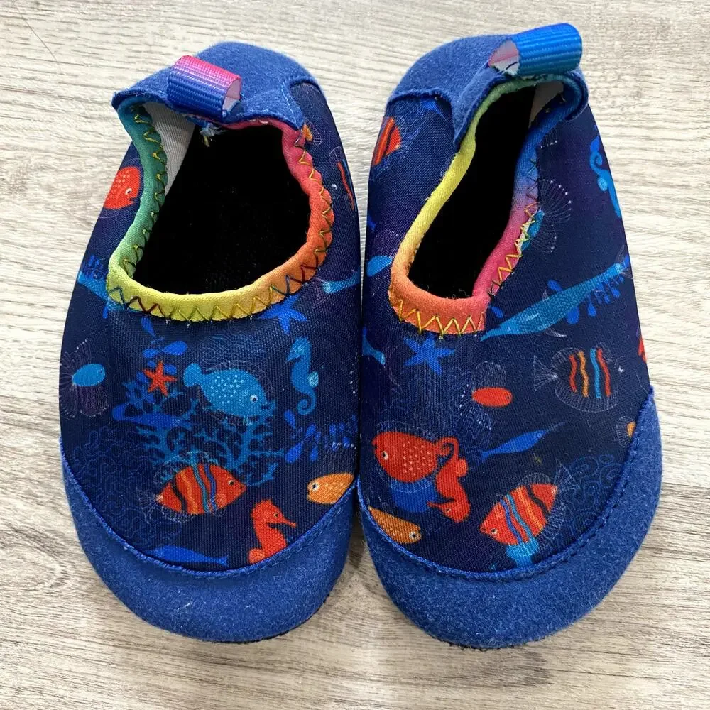 Kids Blue Ocean Print Slip On Water Shoes Aqua Socks Toddler Size 5-5.5